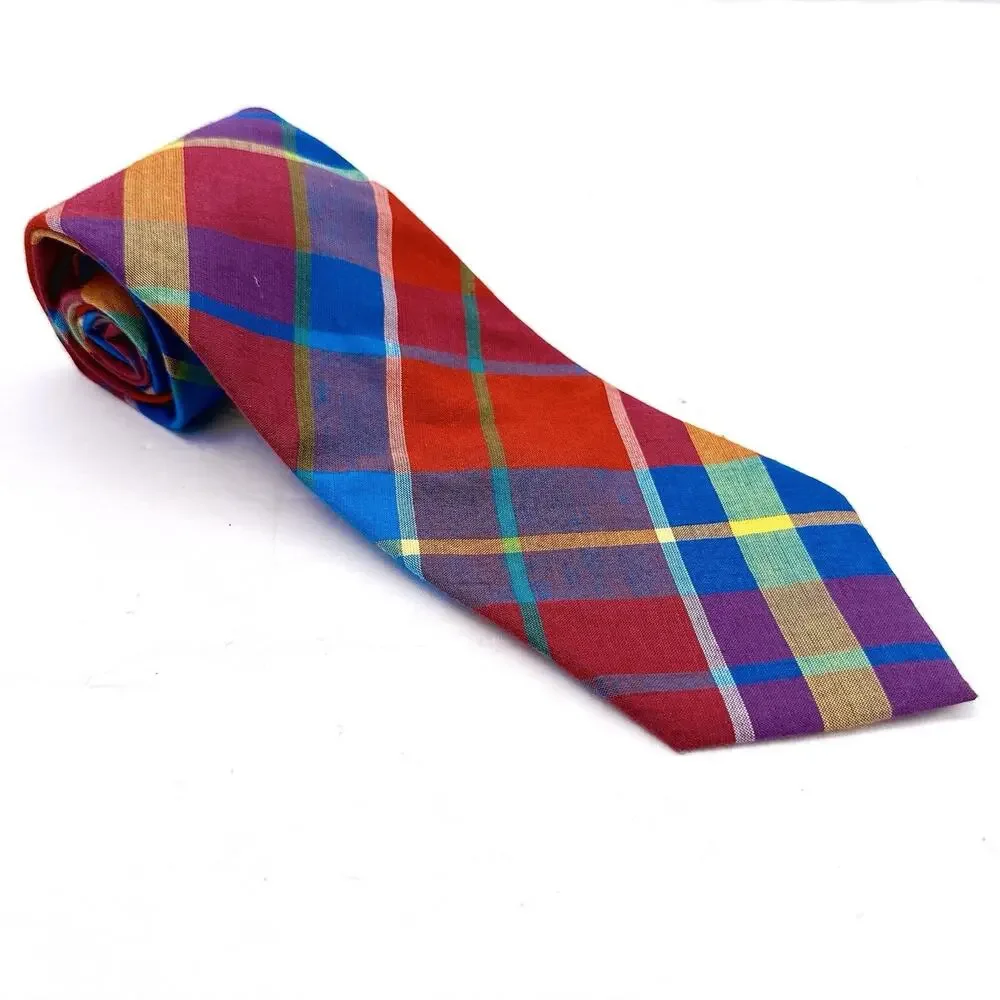 Land's End Ties‎ Charter Collection Summer Spring 100% Cotton Plaid Colorful